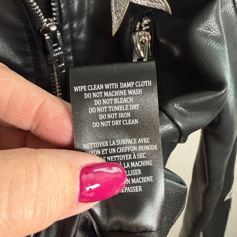 Blank NYC Black Vegan Leather Star Moto Jacket Silver Metallic 24XA5079 XS - Picture 6 of 8